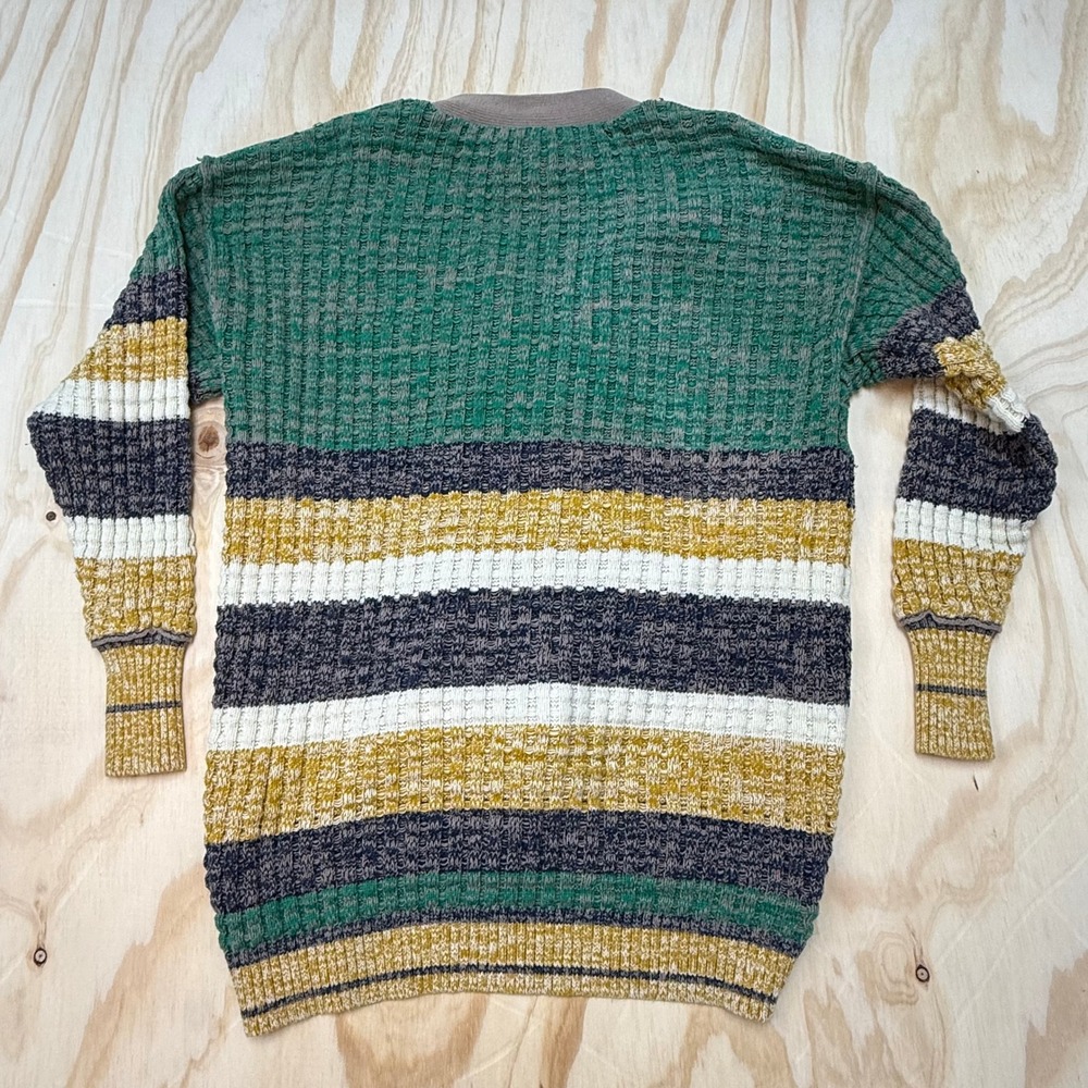 BDG Urban Outfitters Striped Chunky Knit Cardigan Green Yellow Grey Womens Small - Picture 4 of 4